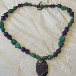 VINT TURQUOISE AND AMETHYST 22” NECKLACE BOUGHT AZ